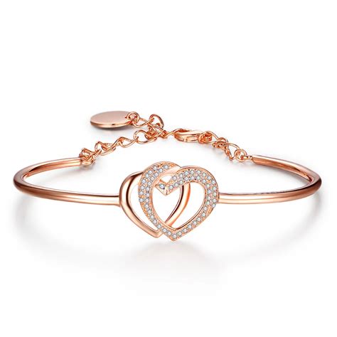 Rose Gold Color Heart To Heart Bracelets And Bangles Romantic Bracelets