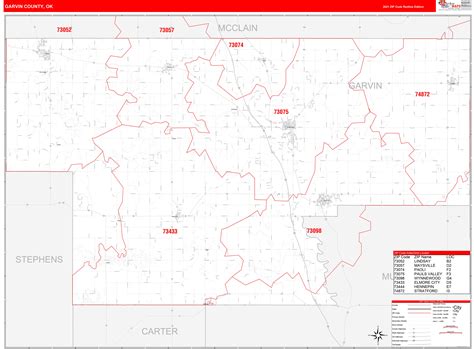 Garvin County Ok Zip Code Wall Map Red Line Style By Marketmaps