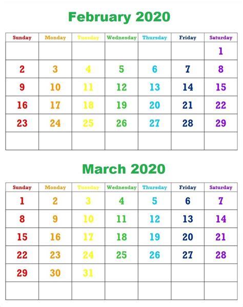 February March 2020 Calendar Free Printable Calendar Templates