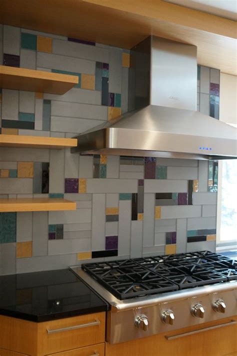 The stained glass panel is crafted with 232 pieces of glass and 22 cabochons, the colors within this piece are bold and sure to attract attention. Crazy Colorful Glass Backsplash | Tile, Stone and ...