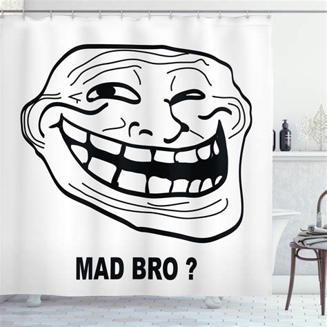 Humor Decor Shower Curtain Cartoon Style Troll Face Guy For Annoying Popular Artful Internet