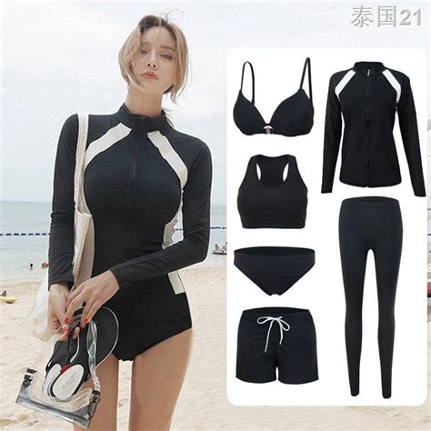 korean swimsuit female conservative split suit sunscreen warm long sleeved snorkeling suit quick
