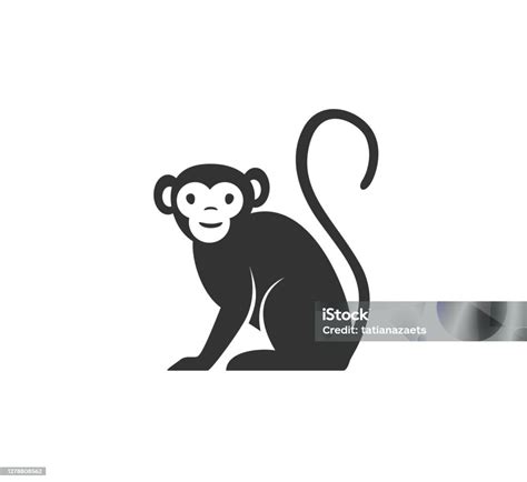Monkey Silhouette Vector Illustration Black And White Ape Logo Isolated