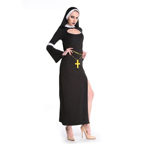 Black Sexy Nun Costume Virgin Mary Nun Dress Halloween Costume For Women Fancy Part Outfit