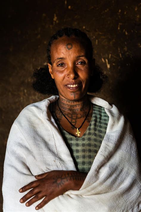 Amharic Woman In Debark With Tattoos The Cross On Her Forehead Shows That She Is A