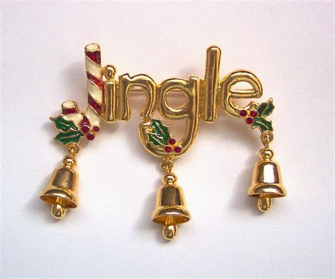 Jingle Christmas Brooch Pin Enamel Goldtone Holiday Christmas Jewelry