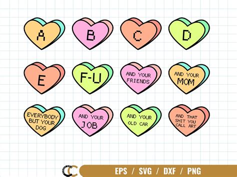 ABCDEFU Svg Valentine Candy Hearts ABCDE FU Svg | Etsy in 2022
