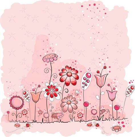 Cute Vector Illustration Pink Flowers Line Draft Vectors Graphic Art
