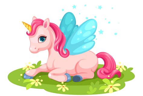 Cute Fantasy Baby Pink Unicorn 1265723 Vector Art At Vecteezy