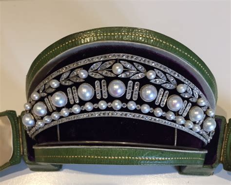 Diamond And Pearl Tiara C1910 Of Open Work Design Centring A Line