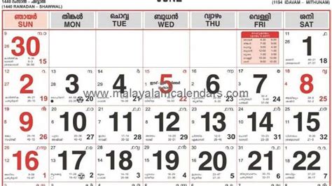 Malayalam Calendar 2023 Printable Template Calendar