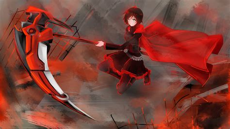 Ruby Rose In Battle Rwby Anime Hd Wallpaper