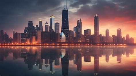 Premium Ai Image Chicagos Skyline In Golden Hour