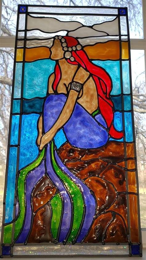 Mermaid On The Rock Stained Glass Acrylic Window