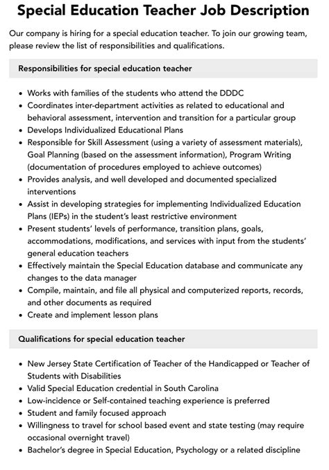 Special Education Teacher Job Description Velvet Jobs