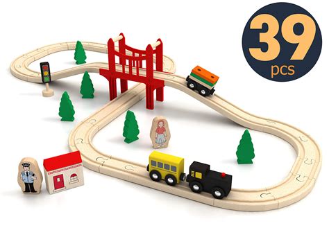 Tiny Land Wooden Train Set For Toddler Toy Tracks Engine Passenger Car