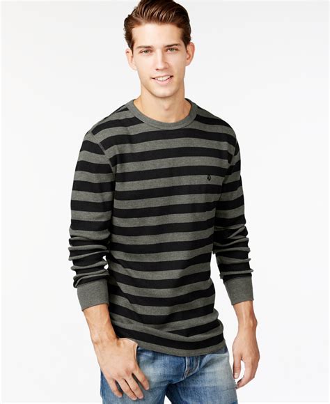 Lyst Volcom Royceeo Stripe Thermal Long Sleeve T Shirt In Gray For Men