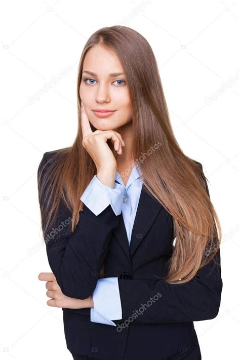 Portrait Of A Young Attractive Business Woman Touching Her Face Stock