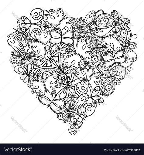 Big Heart Butterflies For Coloring Book Royalty Free Vector