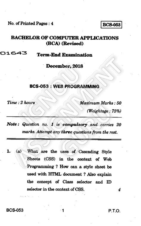 009 Bcs 053 D18 Compressed No Of Printed Pages 4 Bcs 053