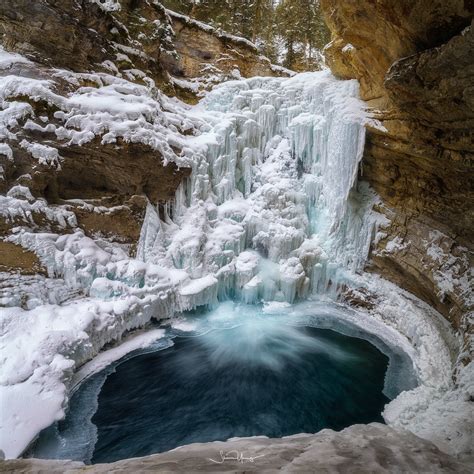 Expose Nature One Of The Frozen Waterfalls In Johnston Canyon In Banff