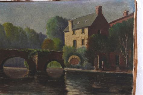 Oil Painting French Landscape Bayside Vintage