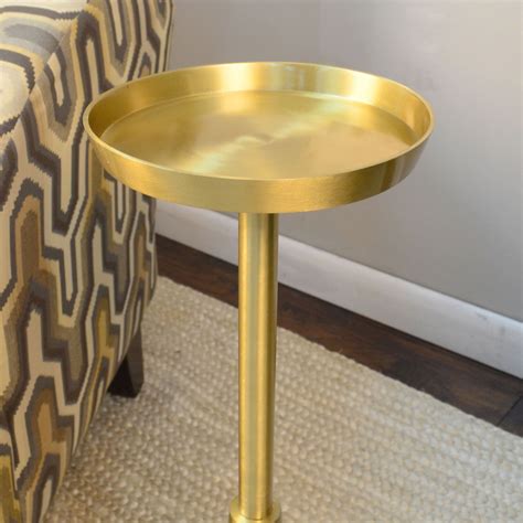 Rhen Gold Metal Small Drink Accent Table With Marble Base