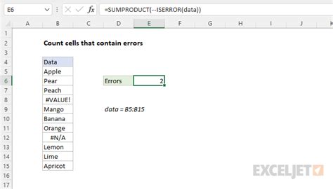 Count Cells That Contain Errors Excel Formula Exceljet