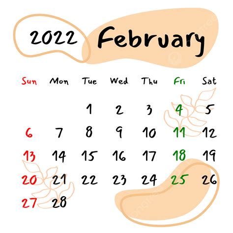 Vector Monthly Calendar February 2022 Aesthetic Monthly Calendar
