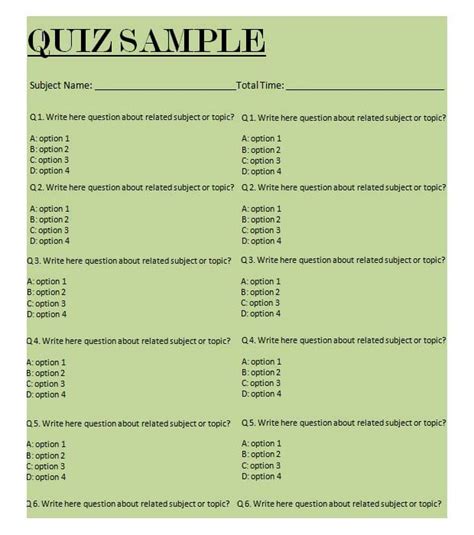 32 quiz format template quiz template format format template