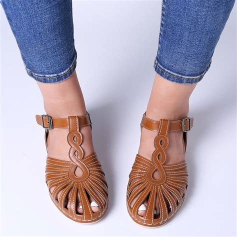 lostisy women rome soft breathable hollow closed toe buckle sandals buckle sandals closed toe