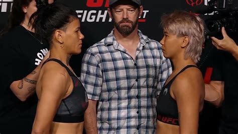 denise gomes vs loma lookboonmee weigh in face off ufc fight night sandhagen vs song