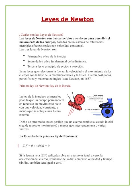 Leyes De Newton 1 Tarea Leyes De Newton ¿cuáles Son Las Leyes De