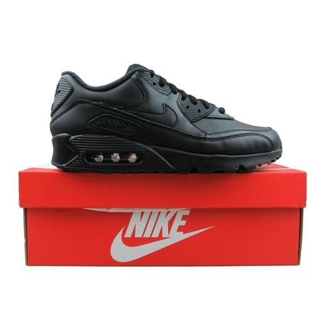 Nike Air Max 90 Leather Triple Black Athletic Shoes 302519 001 Mens