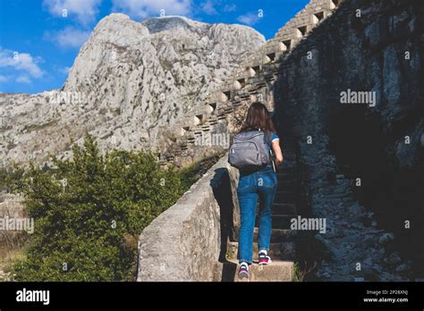 Kotor Montenegro Process Of Climbing To The Top Of San Giovanni