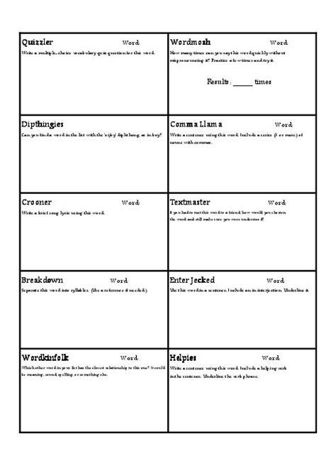 17 Vocabulary Words Worksheet Template