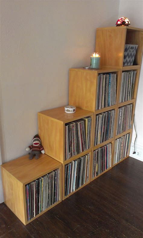 Espresso Vinyl Record Album Storage Cube And Stackable Shelf Vinyl Record Storage Bookshelves