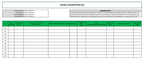 Raid Log Template Excel Download Project Management Templates