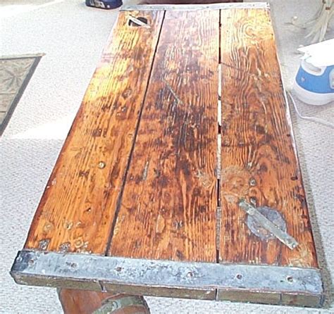 Hatchcover coffee table with pulley legs. US Navy WWII WW2 Liberty Ships and Liberty Ship Wooden ...