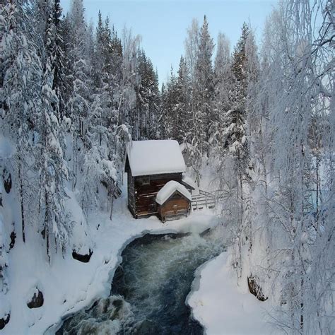 Magnificent Cabin By A River In Oulanka Np In Finland Winter Cabin