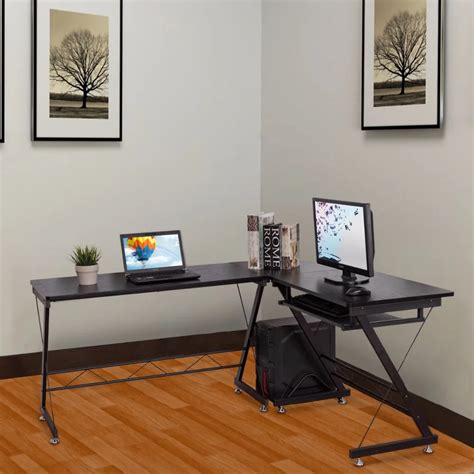 Goplus L Shape Corner Computer Desk With Keyboard Shelf Pc Laptop Table