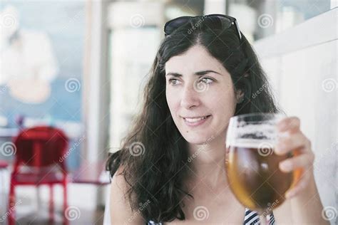 Beauty Woman Drinking A Cup Of Beer In Restaurant Stock Image Image Of Caucasian Adult 153623417