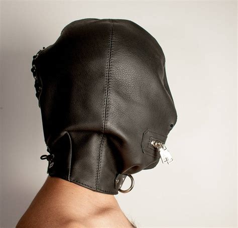 Genuine Leather Bondage Isolation Hood With Mouth Zipper For Sensory