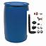 EarthMinded 55 Gal Blue Plastic Drum DIY Rain Barrel Bundle With 
