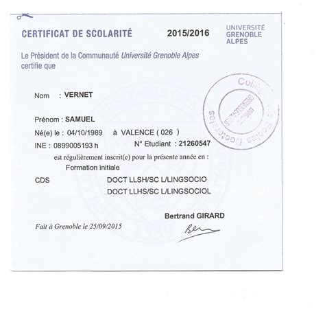 Locataire Certificat De Scolarité Fichier Pdf