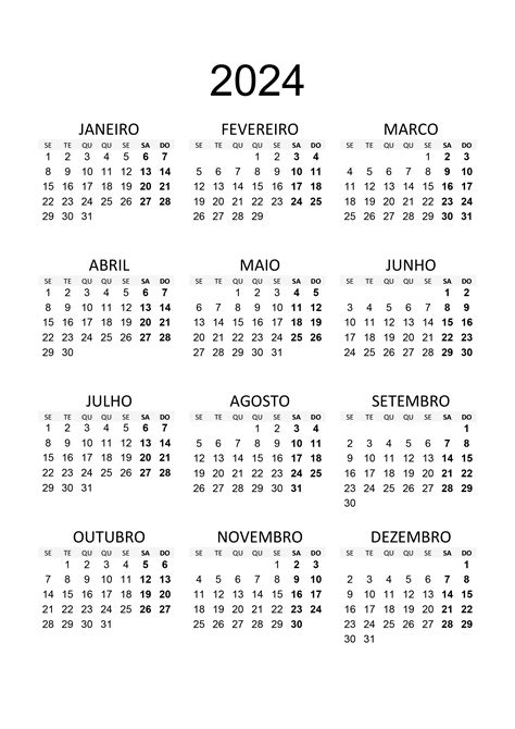 Calendario 2024 Portugues