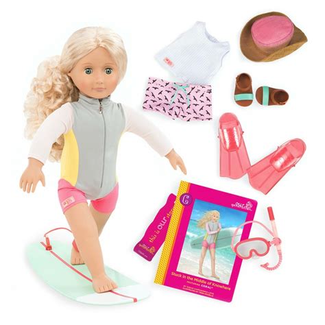 Our Generation Coral With Storybook And Accessories 18 Posable Surfer Doll American Girl Doll