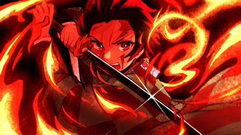 Demon Slayer Tanjiro Kamado With Sharp Sword On Fire Hd Anime