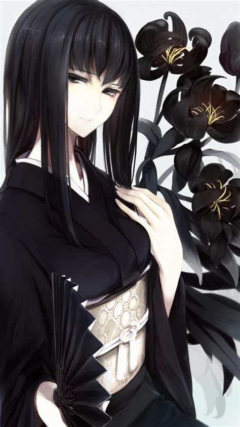 Anime Girl Black Kimono Irises Wallpaper For Android And I