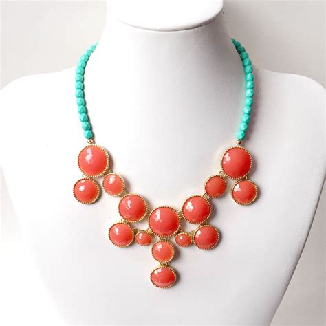 Coral And Turquoise Bib Necklace Gold Turquoise Necklace Etsy Mint